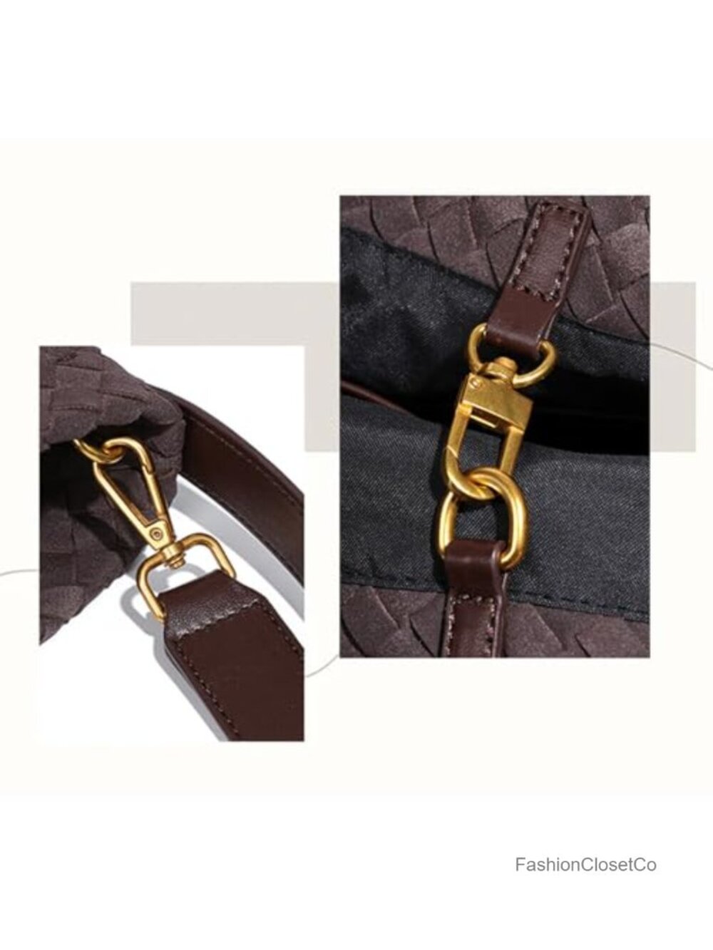 Woven Faux Leather Hobo Shoulder Bag Satchel Crossbody Tote Handbag with - Picture 4 of 4
